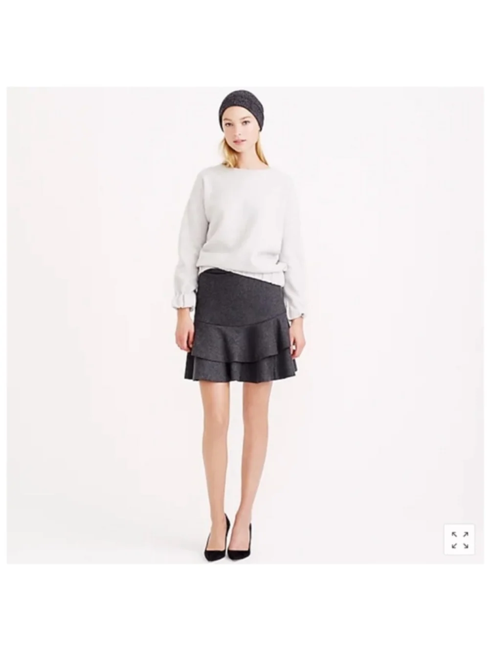 J.Crew Bonded Wool Flounce Mini Skirt Size 10 Coquette Dark Academic J2
